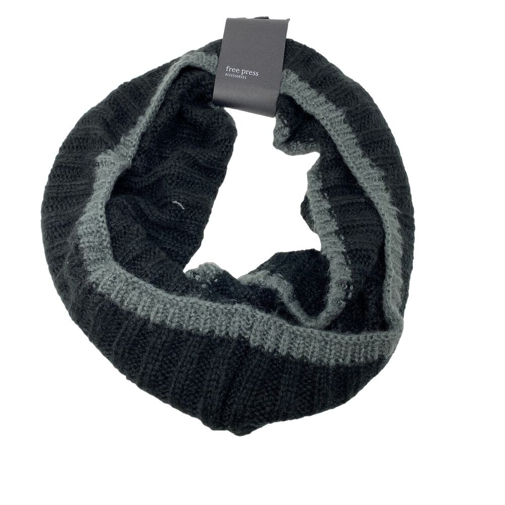 Free Press Womens One Size Black Gray Infinity Scarf Knitted Casual NEW